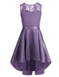 iiniim Big Girls Lace Chiffon High Low Bridesmaid Wedding Flower Girl Dress Formal Ball Dance Party Prom Gowns Dark Purple Size 8