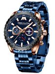 MEGALITH Mens Watches with Stainless Steel Waterproof Analog Quartz Fashion Business Chronograph Blue Watch for Men, Auto Date