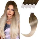 Vivien Hair Extensions Tape in Blonde Tape in Hair Extensions Remy Human Hair Balayage Light Brown to Dark Blonde and White Blonde Tape in Extensions Long Straight Hair 50g 20Pcs 24Inch #8/18/60