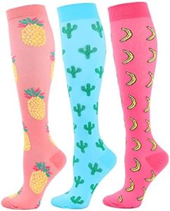 Zingso 3 Pares de Calcetines de Compresión para Mujeres y Hombres de 20 a 25 mmHg, los Mejores Deportivos y Médicos Para Correr, volar, viajar, Enfermeras (S/M, Amarillo + Verde + Rosa)