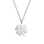 LIKGREAT Four Leaf Clover Pendant Necklace Saint Patrick's Day Necklaces Heart-Shaped Clover Charm Irish Good Luck Amulet Stainless Steel Jewellery Gifts for Women Girls (Silver)