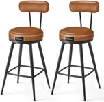 VASAGLE EKHO Collection - Bar Stools Set of 2, Counter Height Swivel Bar Stools with Back, Synthetic Leather with Stitching, Mid-Century Modern, 25.6-Inch Tall Barstools for Kitchen Bar, Caramel Brown