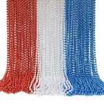 GIFTEXPRESS 72 pack of 33 Mardi Gras Beads Necklace, Metallic Red White Blue Patriotic Beaded Necklace, Mardi Gras Throws, Party Beads Costume Necklaces, Plastic, No Gemstone