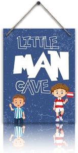 Little Man Cave - Kids Room Decoration Game Wooden Door Sign - Hanging Room Sign For Boys Bedroom, Living Room Decoration 8" x 10"