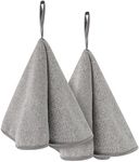 VIVOTE Hand Towels with Loop Super Soft Absorbent Microfibre Hand Towel Quick-Drying Carbon Fibre Round Kitchen Hand Towels, Hanging Hand Towels for Bathroom (Grey, 2pack 50 * 50cm).