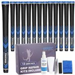 Geoleap Golf Grips Set of 13 with All Repair Kits -High Shock Absorption, Soft rubber Golf Club Grip, All Weather Control Golf grip for men and women. (Midsize, Black Blue--Pro Kit(13 Grips with All Repair Kits))