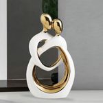 QBMYCN Couple Hugging Ceramic Statue,Modern Abstract Art Statue,Romantic Abstract Couple Sculpture,Home Decor Ceramic Statue,for Living Room Bedroom Office Entryway Fireplace. (White gold, Large)