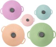 THJOPOKEEL 5 Pack Silicone Lids for Bowl, 5 Sizes Microwave Reusable Heat Resistant Suction Cover, Splatter Spill-Proof Fits Food, Cups, Bowls, Plates, Pots, Pans, Skillets, Stove Top, Oven