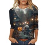 My Orders 2024 Halloween Shirts for Women UK Casual 3/4 Sleeve Crewneck Tunic Tops Funny Ghost Pumpkin Witch Black Cat Graphic Blouse Fall Dressy Comfy Lightweight Tee Shirts