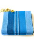 RANGBHAR Handloom Cotton Single Bedsheet Without Pillow Covers, Woven Striped Bedcover, 60 x 90 inch, Blue