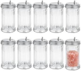 PEDOBALI 10 Pcs Glass Sugar Shaker Pourer Dispenser with Stainless Steel Lid 12 oz Sugar Pour Container Jar Retro Style Glass Dispenser Bottle, for Coffee Bar, kitchen
