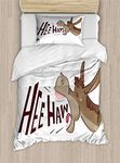 Ambesonne Donkey Duvet Cover Set, Cartoon Braying Donkey with HEE Haw Text Funny Domestic Animal Portrait, Decorative 2 Piece Bedding Set with 1 Pillow Sham, Twin Size, Brown Pink