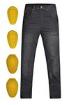 Sprint Choice CA Men's Motorcycle Riding Pants Biker Jeans Motorbike Protective Gear Made with Kevlar® Lining & CE Approved Pads (Black Plain, 30W x 32L)