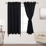 DWCN Blackout Curtains for Bedroom - Thermal Insulated Light Blocking Curtains for Living Room, Rod Pocket Curtains with Tiebacks, Room Darkening Curtains, 42 x 63 Inch, 2 Panels, Black