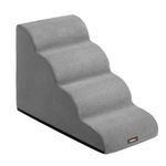 Feandrea 4-Step Dog Stairs, Waffle-Patterned Corduroy Dog Steps for Bed, Sofa, Waterproof Pet Stairs with Anti-Slip Designs, Gentle Slope, Removable Washable Cover, Handle, Dove Grey PPS014GD01