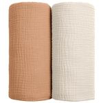 lulumoon Muslin Swaddle Blanket Baby - Cotton Swaddling Blanket Soft Baby Receiving Blanket Neutral 2Pack(Caramel)