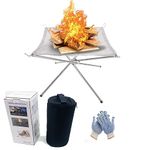 Portable Fire Pit for Camping, Outdoor Folding Firepit Fireplace with Heat Resistant Gloves & Carrying Bag,16.5in Foldable Stainless Steel Mesh Fire Pit Fireplace BBQ Fire Bowl for Outdoor Patio