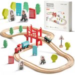 Wooden Train Set for Toddler - 39 Piece- with Wooden Tracks Fits Thomas/Brio/Chuggington/Melissa and Doug- Expandable, Changeable-Train Toy for 3 4 5 Years Old Girls & Boys