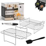 ONE Emporium 2-Piece Ninja Air Fryer Rack Set – Stainless Steel Accessories with Oil Brush & Tongs, Compatible with Dual-Basket Air Fryers