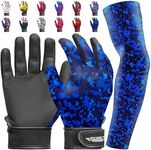 Exxact Sports Youth Batting Gloves with Arm Sleeve - Baseball Batting Gloves Youth Boys, Softball Batting Gloves for Women (Youth S/M, Blue Camo)