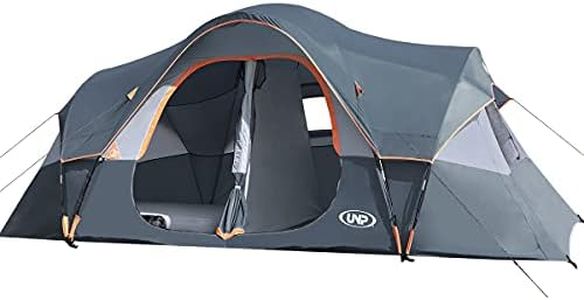 UNP Camping Tent 10-Person-Family Tents, Parties, Music Festival Tent, Big, Easy Up, 5 Large Mesh Windows, Double Layer, 2 Room, Waterproof, Weather Resistant, 18ft x 9ft x78in (Gray)