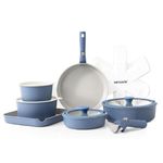 SENSARTE 17 Piece Ceramic Pots and Pans Set, Nonstick Detachable Handle Cookware, Induction Kitchen Cookware Set with Removable Handle, Dishwasher ＆ Oven Safe, PFAS/PTFE/PFOA Free (Navy)