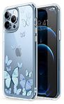 i-Blason Halo Case for iPhone 13 Pro Max 6.7 inch (2021 Release), Slim Clear Case with TPU Inner Bumper (Butterfly/Blue)