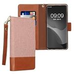kwmobile Case Compatible with Samsung Galaxy S10 Wallet Cover - Smartphone Card Holder Case With Hand Strap - Magnetic Closure Card Holder - Dusty Pink/Brown
