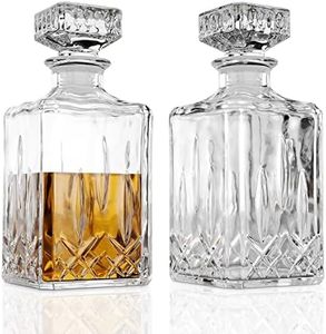 Glass Whiskey Decanter Set Of 2, 800ml Liquor Decanter with Airtight Stopper for Scotch, Liquor, Bourbon, Wine, Mouthwash, Decorative Gift