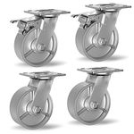 6 Inch Metal Caster Wheels, Steel Casters Set of 4 Heavy Duty - Swivel Casters with Brake, Locking Industrial Casters, Castor Wheels for Cart Toolbox Workbench Furniture, Total Capacity 5000 lbs