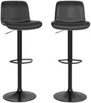 Bar Stools Set of 2, Pu Leather Swivel Bar Stools, Adjustable Modern Bar Chairs, Counter Height Bar Stools with Back for Kitchen Island, Black