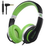 Rockpapa I20 Wired Headphones, Wired Headset Over Ear Stereo Headphones with Microphone for Kids Children Adult, Adjustable Headband, Foldable Headphones for Travel/PC/Mac/Laptop/Phone (Black Green)