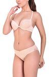 Angels Aura Polyamide Women's Front Closure Bra & Bikini Lingerie Set,Size-36B,Color -Beige