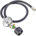 Toolly 3 Feet Propane Regulator Hose with Propane Tank Gauge Universal Grill Regulator Replacement Parts, QCC1 Hose and Regulator for Most LP Gas Grill, Heater and Fire Pit Table, 3/8" Female Flare Nut