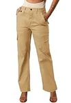 Rasutina Women High Waisted Cargo Pants Petite Pants with 6 Pockets Khaki Wide Leg Trousers X-Large