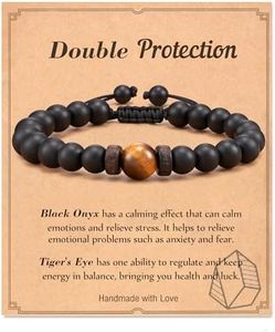 Seyaa Bracelets for Men, Natural Tiger Eye Black Onyx Stone Bracelets, Mens Beaded Bracelet Gifts for Men Teen