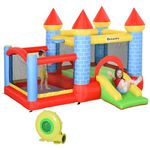 Outsunny Kids Bouncy Castle House Inflatable Trampoline Slide Water Pool Basket 4 in 1 with Blower Basketball Hoop for Kids Age 3-8 Castle Design 2.8 x 2.6 x 2.1m