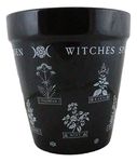 Ebros Gift Wicca Witchcraft Gothic Magic Black Ceramic Planter Pot Floral Container Alchemy Occult Potter Flowerpot Green Thumb Gardening Home Accent (Witches Spell Herbs Garden Triple Moon)