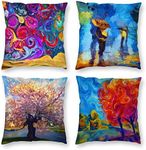 HOSTECCO Abstract Pillow Covers Set of 4 Oil Painting Throw Pillow Cases Decorative Colorful Cushion Covers 18x18 inches