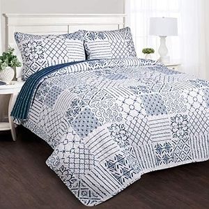 Lush Decor Monique 3-Piece Quilt Set, King, Blue