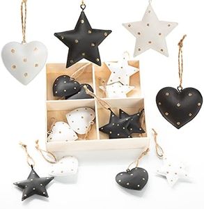 Logbuch-Verlag Lot de 16 pendentifs élégants pour sapin de Noël - Noir, blanc, doré - 5,5 cm