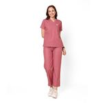 KNYA Classic Women's 5-Pocket New Gen Scrubsuit | V Neck | Flexibile & Comfortable Top & Bottom | Easily Accessible Pockets | Uniform for Doctors |Mauve (XL)