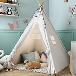 Kids Teepee Tent for Toddlers with Feathers and Colorful Pennants, Teepee Tent for Kids Toys for Boys and Girls Portable Children Playhouse Kids Play Tent for Indoor & Outdoor Use (White)