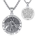 St Christopher Medal For Men Womens St Christopher Pendant Medal 925 Sterling Silver Round Catholic Amulet Protect Us Jewelry Gifts…