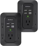 2 Pack USB Wall Charger Surge Protector, 5 Outlet Extender with 4 USB Charging Ports (1 USB C Outlet) 3 Sided 1800J Power Bar Multi Plug Outlets, Wall Adapter Spaced for Home Office, Black