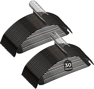 Coat Hangers 30-Pack No Bump Rounded Clothes Hanger, Metal with Soft Non-Slip PVC Coating - Black No-Soulder Bumps (Bump Free) Strong Arc Hangers for Dress, Jacket, Jumper, Suit, Pants Heavy Clothing