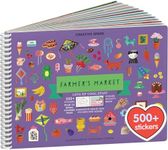 Sticker Book for Kids 2-4, 500+ Kids Stickers, Farmer's Market by Cupkin 12 Coloring Pages 12 Side by Side Scenes, Fun Toddler Travel Activity Coloring and Sticker Books for Children Ages 4-8 + 8-10