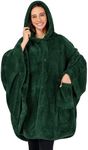 PAVILIA Angel Wrap Hooded Blanket Poncho, Wearable Blanket Throw Wrap Poncho for Women Adult, Cozy Fluffy Sherpa Shawl Cape, Emerald Green, One Size