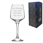 Personalised Engraved Tallo Red Wine Glass with Gift Box, Personalise with Any Message for Any Occasion, Stylize from a Variety of Fonts, Laser Engraved