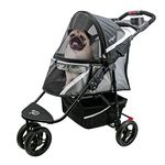 Petique Revolutionary Durable Pet Stroller, Easy Fold, Quality mesh Windows, Large Storage Basket, Secure Cup Holder Tray, Small/Medium Dogs, Cats and Pets, Supports up to 55LBS - Galaxy (Gray)